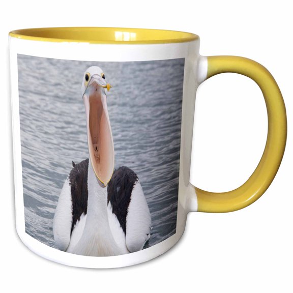 3drose, Australian Pelican with Mouth Open., 11oz Two-tone Yellow Mug