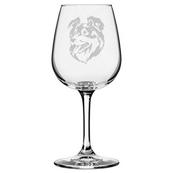Australian Shepherd (Aussie) Dog Themed Etched 12.75oz Libbey Wine Glass