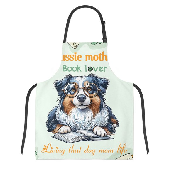 Australian Shepherd Aussie Mother Book Lover Happy Mother's Day Apron Aussie Dog Lover Gifts for Cooking Grilling Baking Painting Gardening - 03004