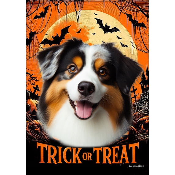 Australian Shepherd Black Tri - Best of Breed Halloween Garden Flag 12" x 17"
