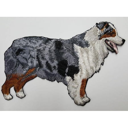 Australian Shepherd Blue Merle Aussie Dog Embroidered Patch, 3.7" x 2.6" Free USA Shipping