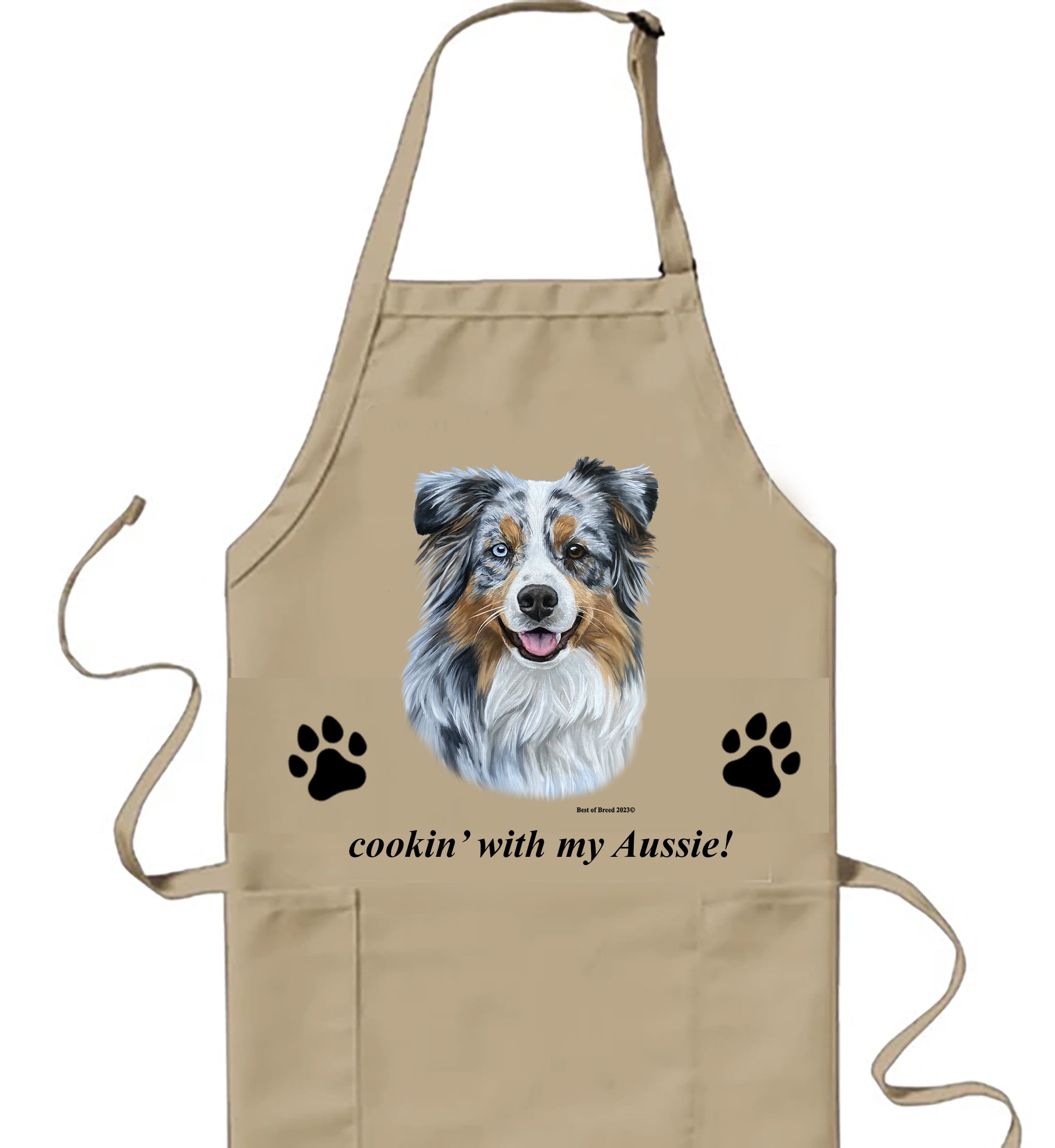 Australian Shepherd Blue Merle - Best of Breed Cookin' Aprons Full Length Bib Apron with Adjustable Neck with Pockets Size  32"L x 30"W