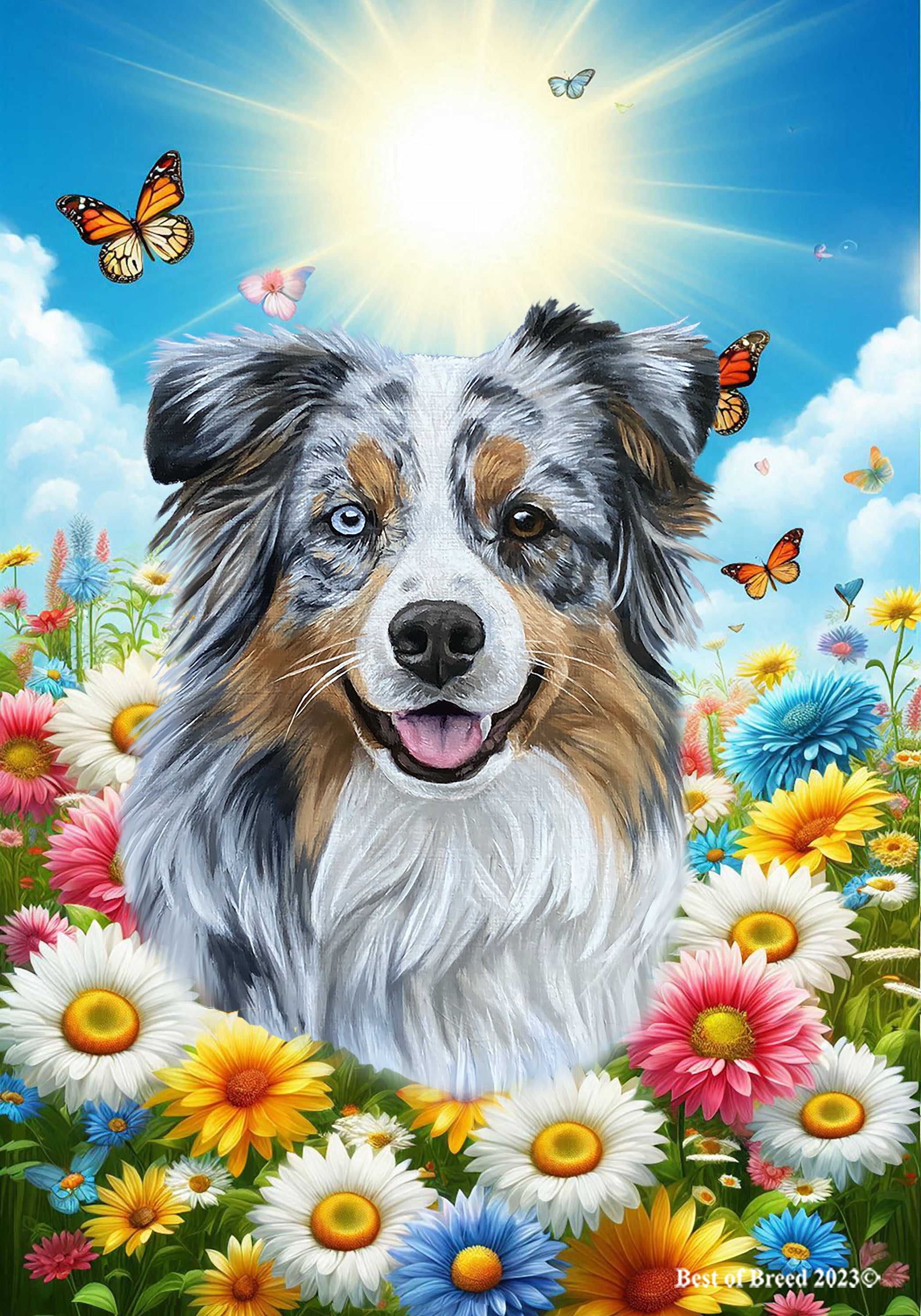 Australian Shepherd Blue Merle Best of Breed Summer Butterflies Australian Shepherd Blue Merle Best of Breed Summer Butterflies