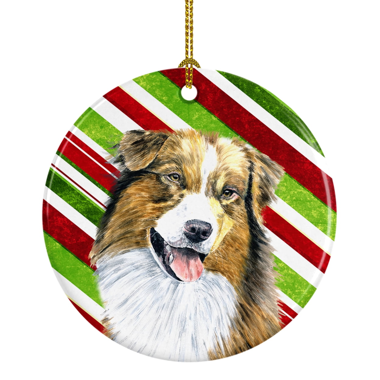 Carolines Treasures SC9357-CO1 Australian Shepherd Candy Cane Holiday Christmas Ceramic Ornament, Multicolor