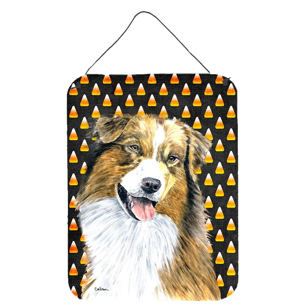 Australian Shepherd Candy Corn Halloween Portrait Wall or Door Hanging Prints