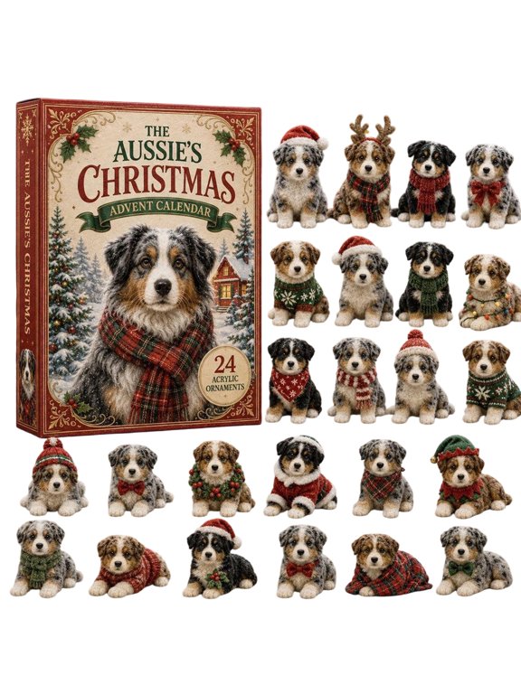 Australian Shepherd Christmas 2D Acrylic Advent Calendar, 24 Days Flat Collectible Dog Charms, Hanging Keychain Pendants For Christmas Tree, Bags, Backpacks, Gifts And Holiday Ornament Decor