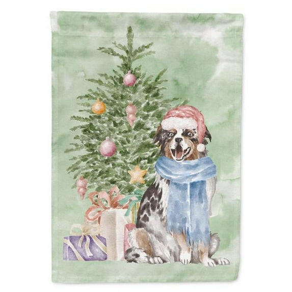 Australian Shepherd Christmas Presents and Tree Flag Canvas House Size