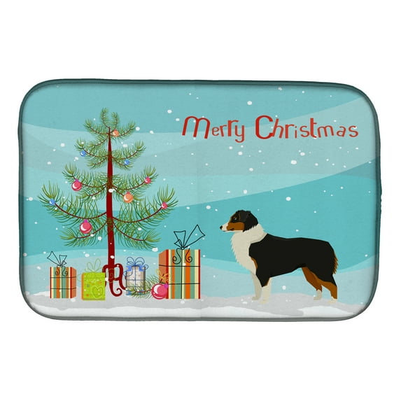 Australian Shepherd Christmas Tree Dish Drying Mat