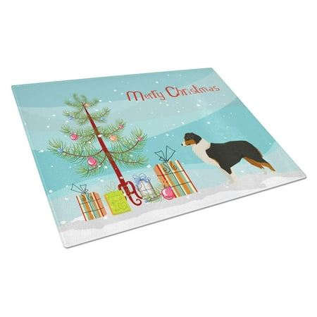 Australian Shepherd Christmas Tree Glass Cutting Board Large
