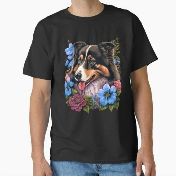 Australian Shepherd Dog And Flowers T-Shirt