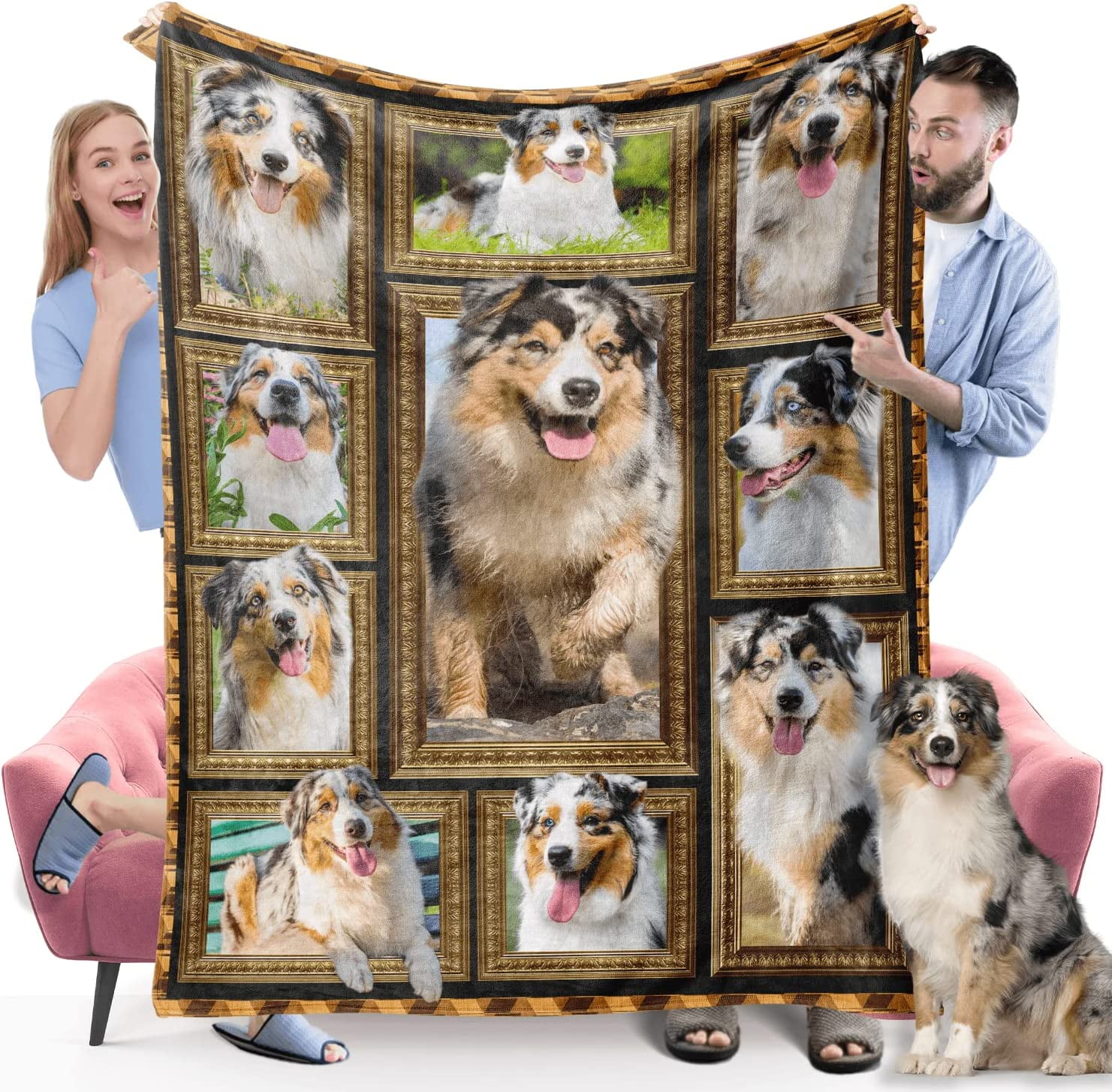 Australian Shepherd Dog Blanket, Fleece Throw Blanket for Couch Bed, Soft Cozy Warm Flannel Blankets and Throws for Sofa Living Room, Gifts for Dog Lovers, 60" x 80" Twin Size