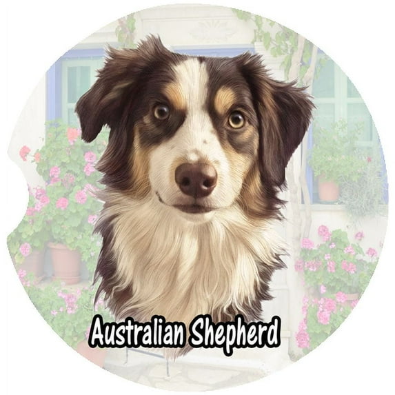 Australian Shepherd Dog Car Coaster, Absorbent Stoneware Car Cup Holder Coaster, Set of 2