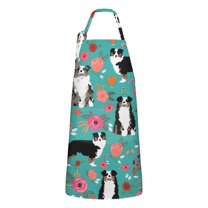 Australian Shepherd Dog and Flower Apron-Garden Aprons for Women with Pockets-Cotton Linen Waterproof Kitchen Cooking Gardening Aprons Adjustable for Kitchen,Cooking,BBQ and Salon 33x27 Inch
