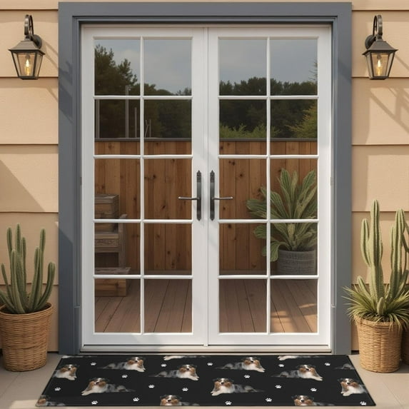 Australian Shepherd Dog and Footprints Door Rugs,Washable Non Slip Door Mats Indoor,Decorative Door Mats,Entry Mat Indoor for Entrance,Bedroom,Kitchen,Bathroom,16"x47"