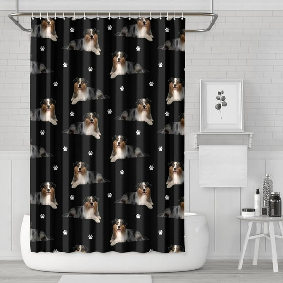 Australian Shepherd Dog and Footprints Shower Curtain 72"x72" ,Bathroom Decorative Shower Curtains Set with 12 Hooks,Modern Waterproof Washable Shower Curtain