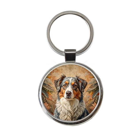 Australian Shepherd Dog French Bohemian Art Metal Round Keychain