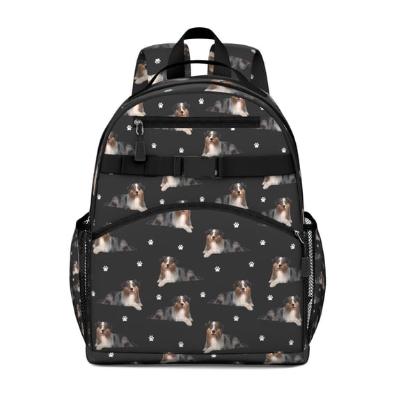 Australian Shepherd Dog and Footprints Backpack for School,Cute School Bag,Schoolbag with Adjustable Shoulder Straps & Padded Back,15.25"x11.5"x5.25"