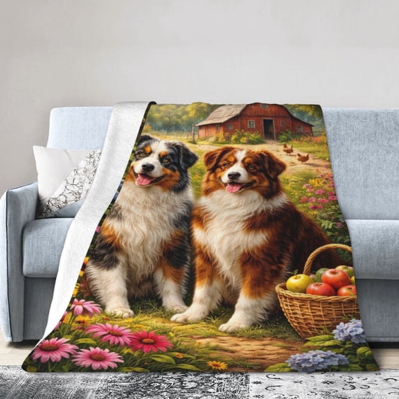 Australian Shepherd Dogs Blanket Gift Throw Blanket Cozy Soft Home Decor Gift for Dog Lovers Farmhouse Garden Style 50x40