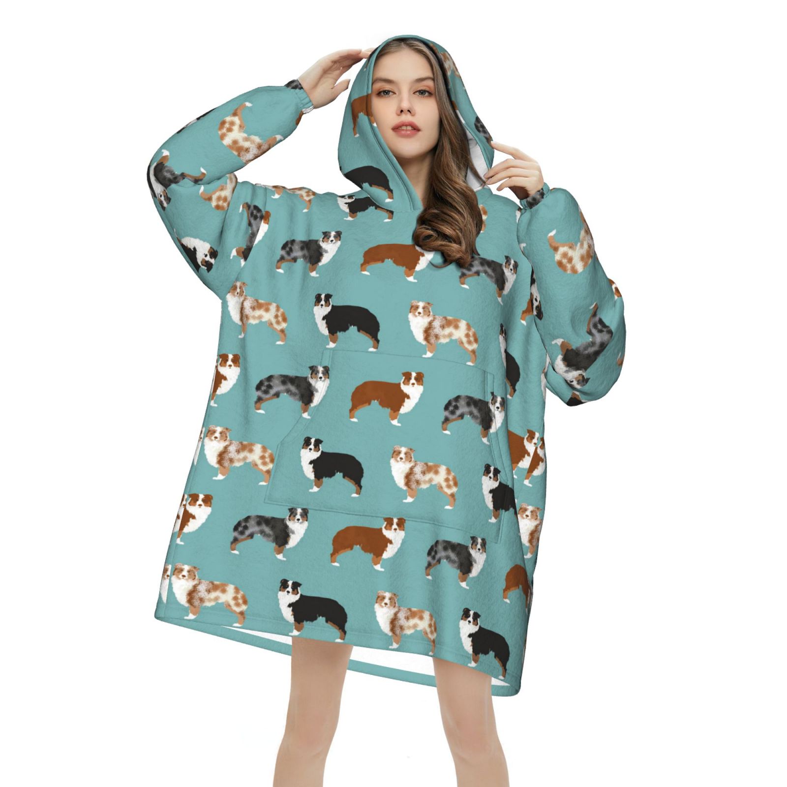 Australian Shepherd Dogs Blanket Hoodie Oversized Hoodie Comfy Blanket Hoodies for Women Men