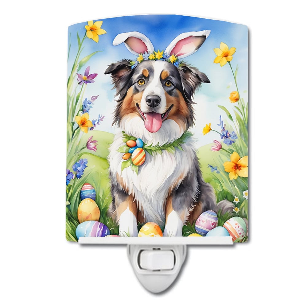 Australian Shepherd Easter Egg Hunt Ceramic Night Light 4 in x 6 in