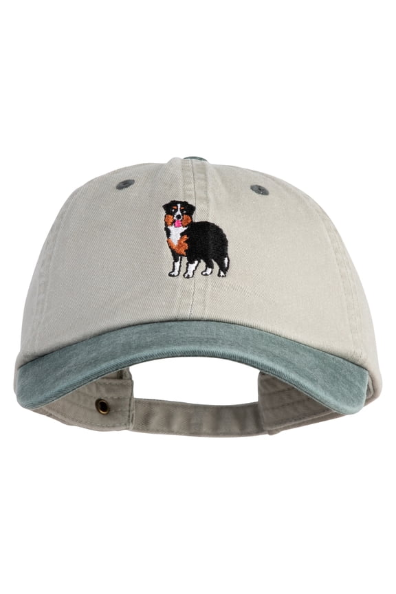 Australian Shepherd Embroidered Pigment Dyed Wash Caps - Khaki Green OSFM