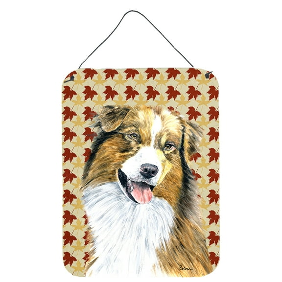 Australian Shepherd Fall Leaves Portrait Wall or Door Hanging Prints