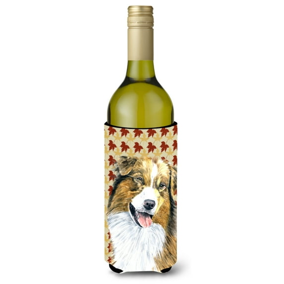 Australian Shepherd Fall Leaves Portrait Wine Bottle Hugger