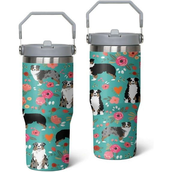 Australian Shepherd Gifts for Dog Lovers 30 OZ Australian Shepherd Tumbler Cup for Women Men Australian Shepherd Travel Mug Stainless Steel Insulated Water Bottle With Handle Lid and Straw