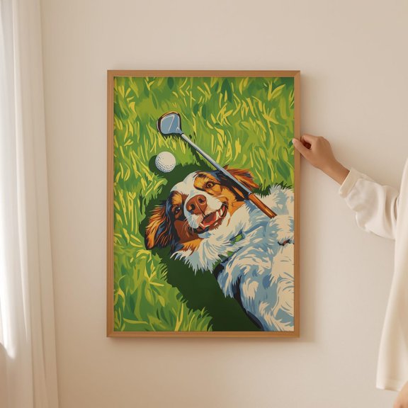 Australian Shepherd Golf Wall Art Aussie Dog Home Decor Unframed Paper Print