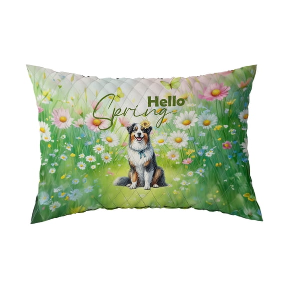 Australian Shepherd Hello Spring Time Flower Floral Nature Quilt Pillowcase Aussie Dog Lover Gifts Throw Pillow Cover Bed Home Decor - 02031