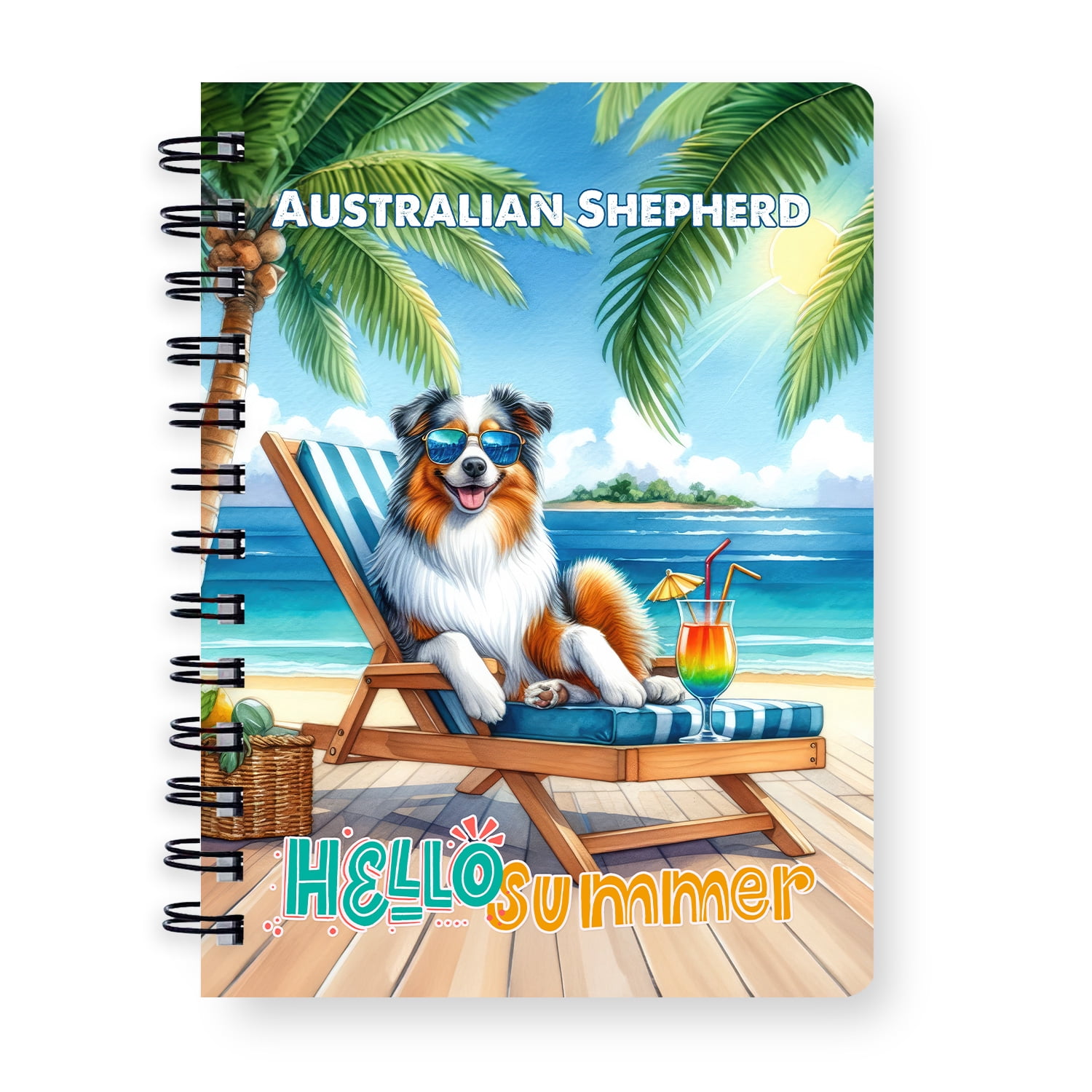 Australian Shepherd Hello Summer Beach Theme with Sunglasses and ...