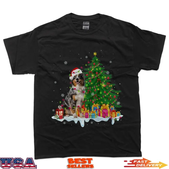 Australian Shepherd Holiday Tree Lighting Cheer Unisex T-Shirt up to size 5XL