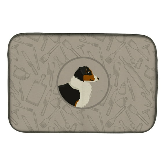Australian Shepherd In the Kitchen Dish Drying Mat