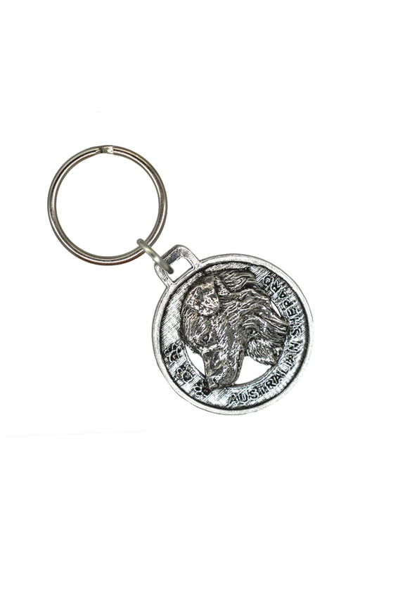 Australian Shepherd Keychain, Herding Dog, Canine, AKC, Pewter, Keys, Key Fob, Key Chains, Over 100 Dog Designs Available, Made in the USA, Creative Pewter Designs. D016KC