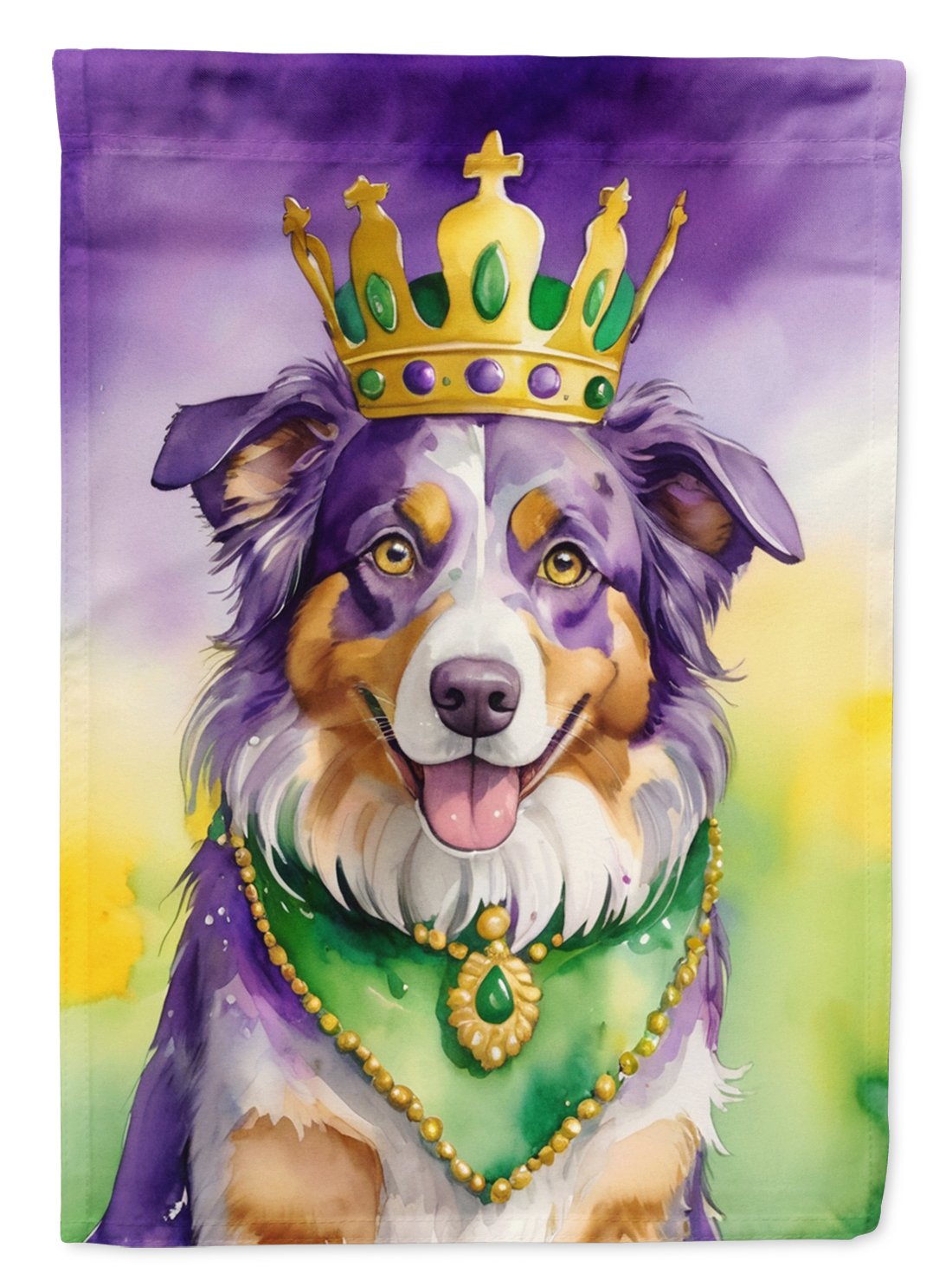 Australian Shepherd King of Mardi Gras House Flag 28 in x 40 in
