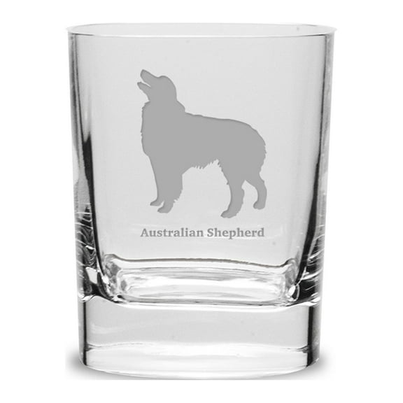Australian Shepherd Luigi Bormioli 11.75 oz Square Round Double Old Fashion Glass