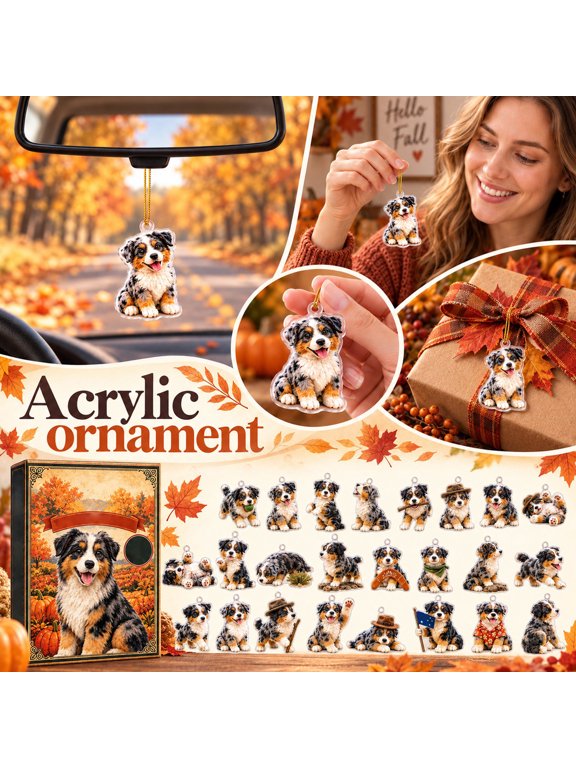 Australian Shepherd Mini Dog Figurines Advent Calendar Blind Box 24 Pcs Acrylic Keychains Surprise Gift for Dog Lovers