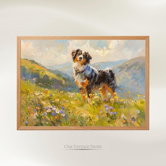 Australian Shepherd Mountain Meadow Wall Art Print