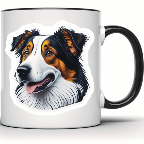 Australian Shepherd Mug - Cute Aussie Dog Lover Gift - Pet Portrait Coffee Mug - Adorable Puppy Tea Mug - Animal Mug for Her - 11 Ounce Black Rim Handle Novelty Coffee Cup - WMUG0597-Black Rim