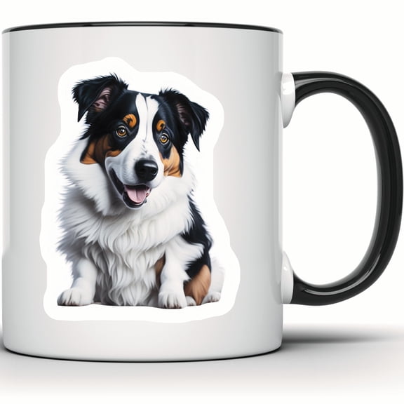 Australian Shepherd Mug - Cute Aussie Dog Lover Gift - Puppy Coffee Mug - Pet Portrait - Unique Animal Breed Mug - Gift Idea - 11 Ounce Black Rim Handle Novelty Coffee Cup - WMUG0586-Black Rim