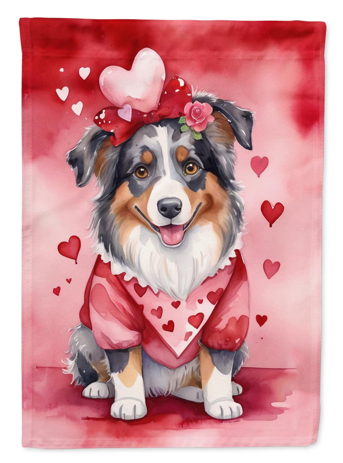 Australian Shepherd My Valentine House Flag 28 in x 40 in