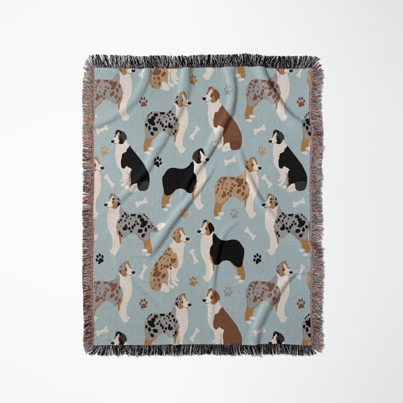 Australian Shepherd Paws And Bones Dog Pattern, Woven Blanket
