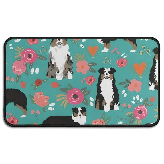 Australian Shepherd Pioneer Flower Door Rugs,Washable Non Slip Door Mats Indoor,Decorative Door Mats,Entry Mat Indoor for Entrance,Bedroom,Kitchen,Bathroom,30"x17"