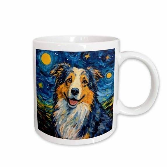 3drose, Australian Shepherd Portrait in Post-impressionism Style, 11oz Mug