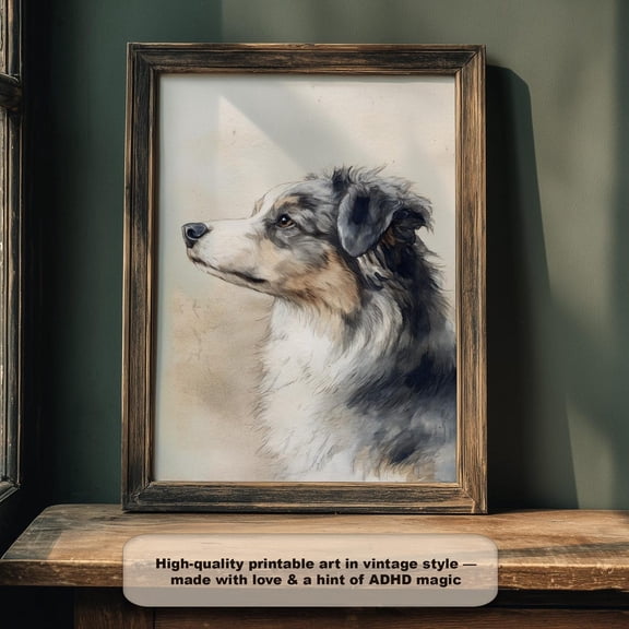 Australian Shepherd Portrait Mini Aussie Dog Art, Unframed Canvas 8x10in