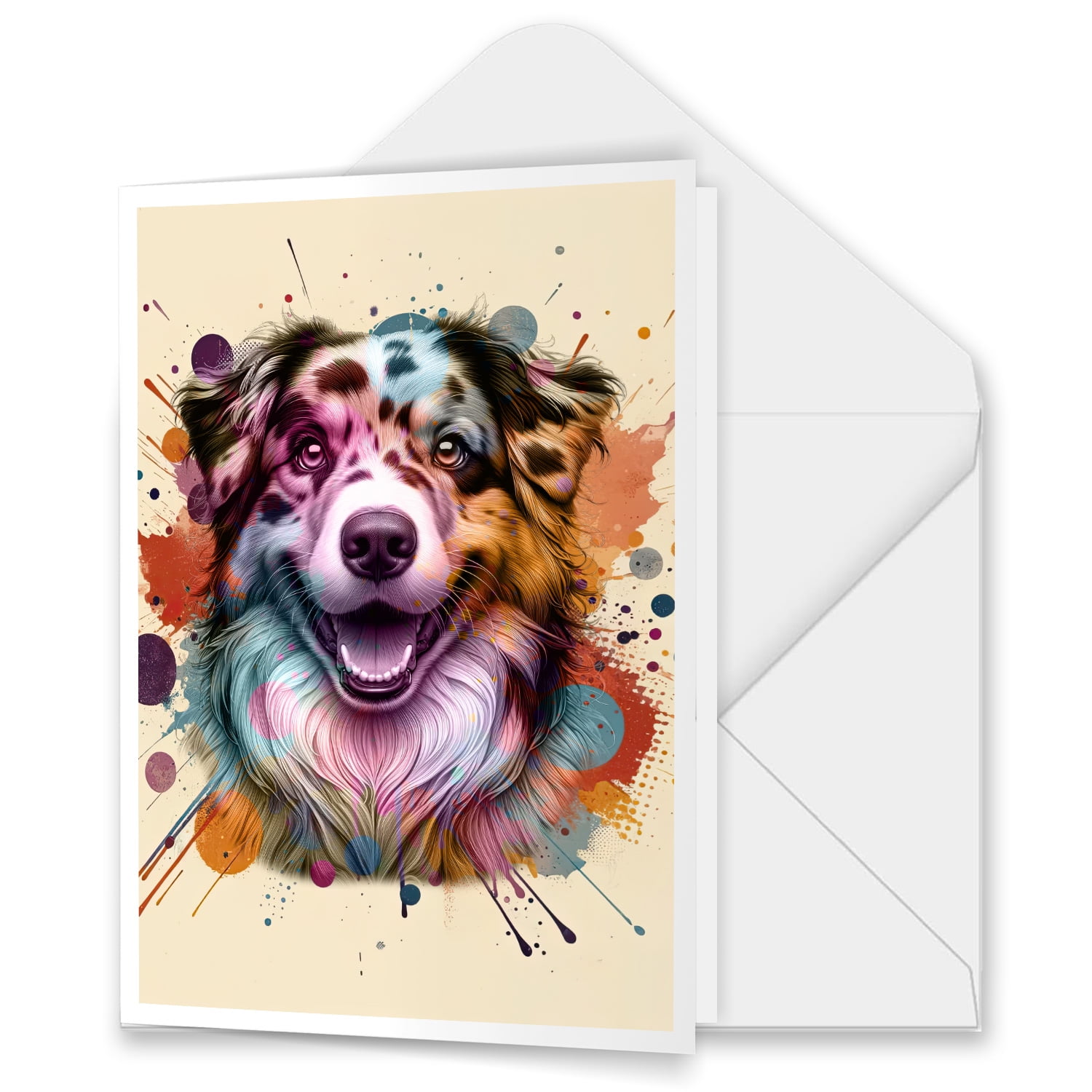 Australian Shepherd Portrait Watercolor Vintage Retro Styles 5x7in
