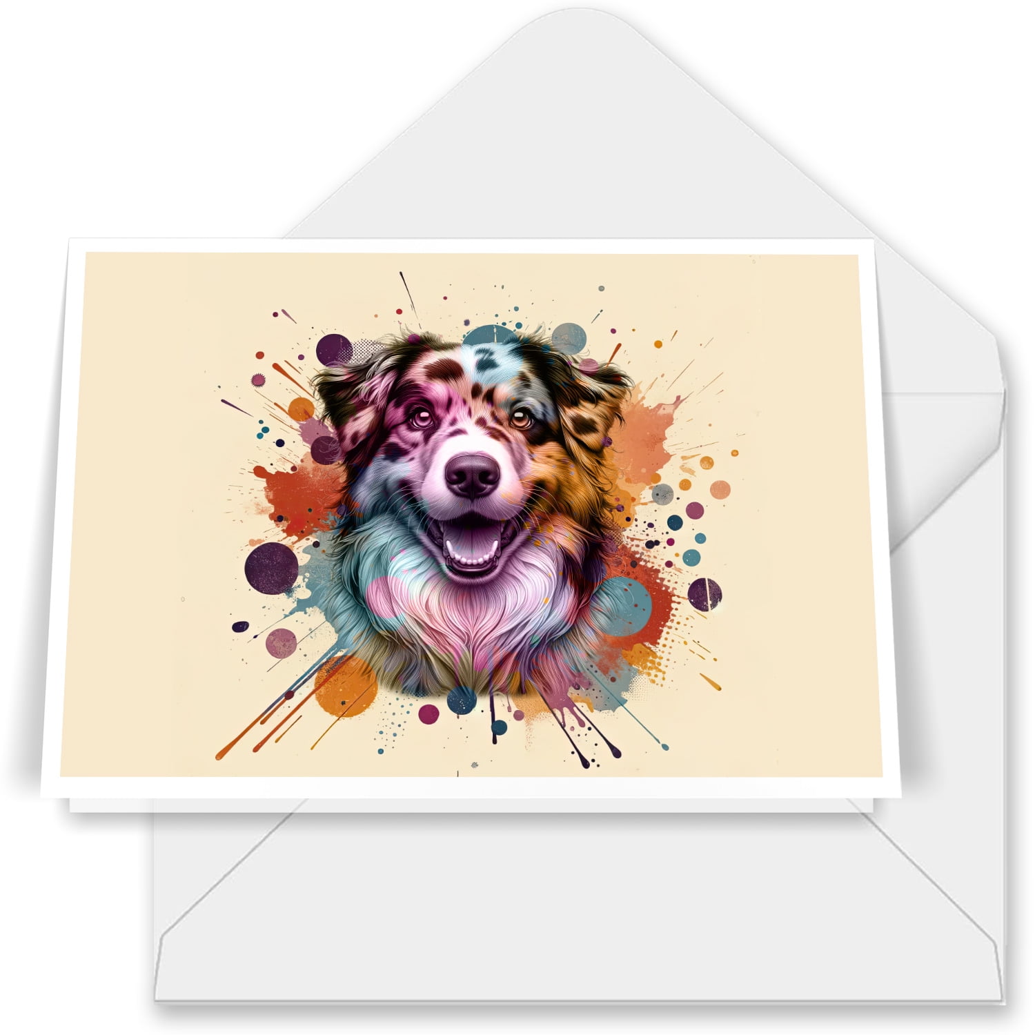 Australian Shepherd Portrait Watercolor Vintage Retro Styles 7x5in