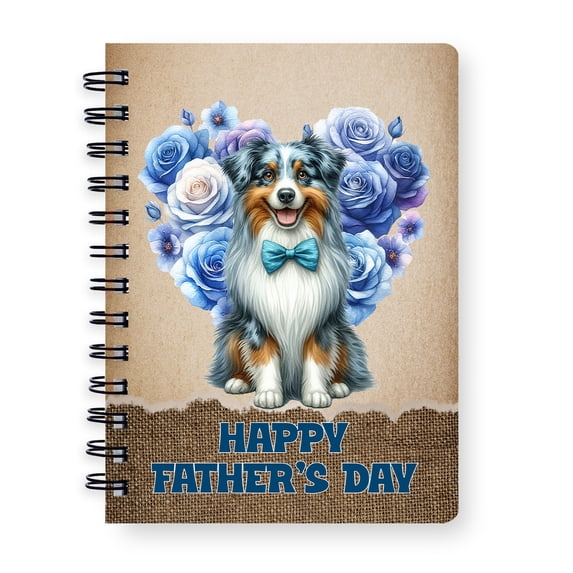Australian Shepherd Proud Dad Happy Father's Day Spiral Bound Journal Aussie Dog Lover Gifts 5x7in Spiral Notebook - 02008