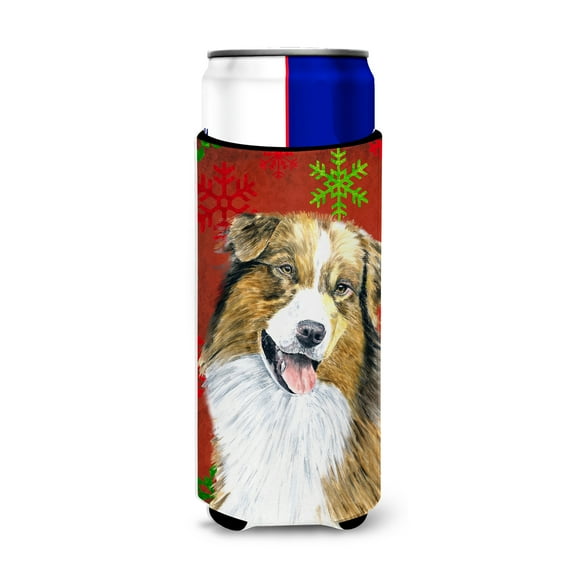 Australian Shepherd Red Green Snowflakes Christmas Ultra Hugger for slim cans