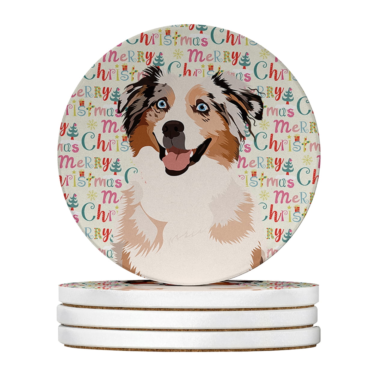 Australian Shepherd Red Merle Tricolor #2 Christmas Large Sandstone Coasters Pack of 4 4 in x 4 in